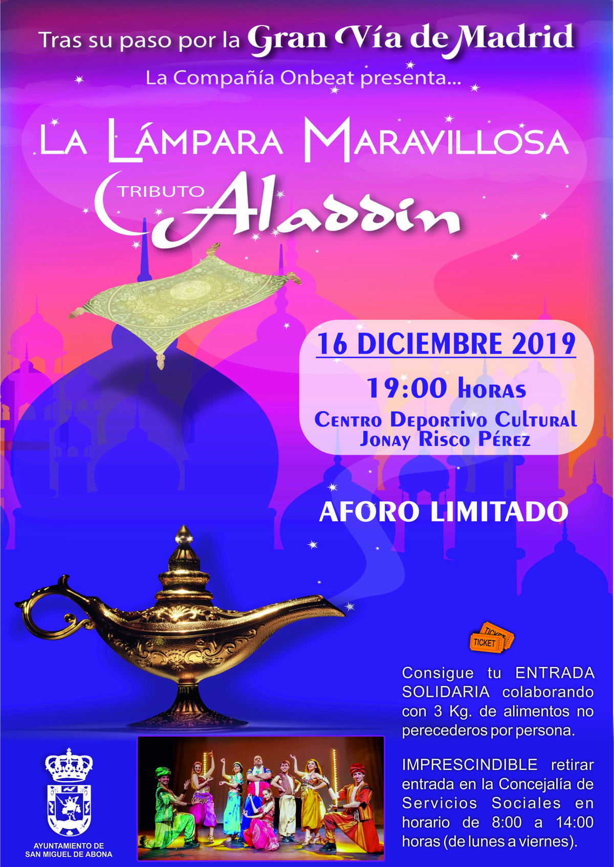 El musical “La lámpara maravillosa. Tributo a Aladdin” llega a San Miguel de Abona