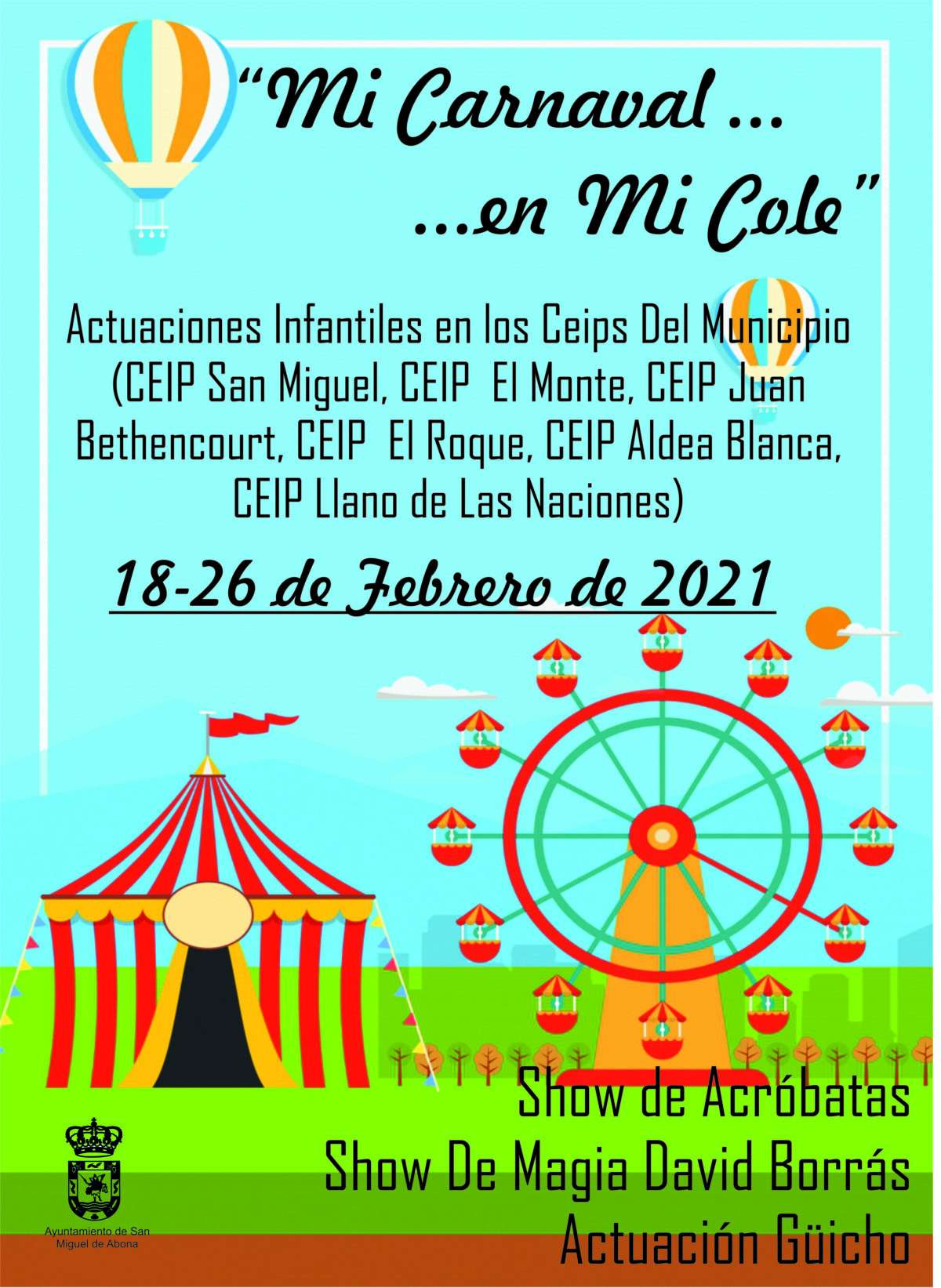 Los CEIP de San Miguel recibirán al Carnaval con una propuesta de espectáculos infantiles