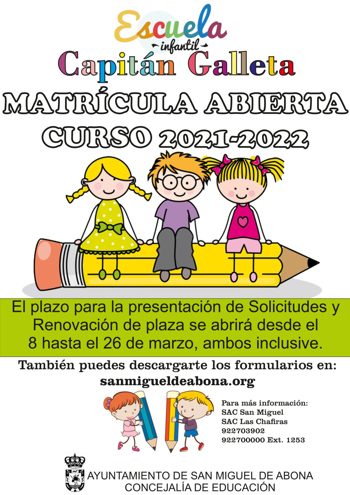 Se abre la matrícula para el curso 2021-2022 de la Escuela Infantil Municipal Capitán Galleta