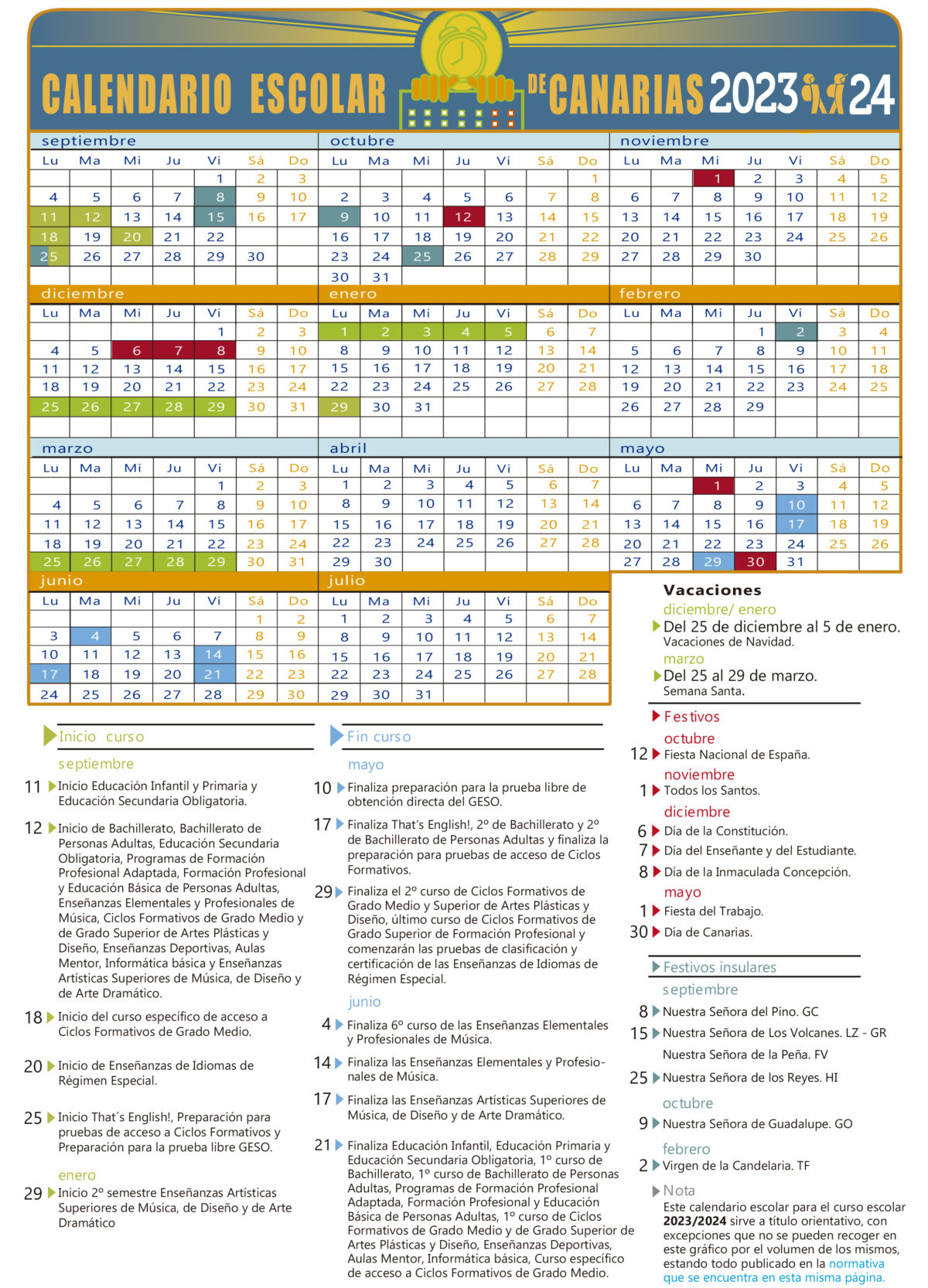 Calendario escolar para los centros de enseñanzas no universitarias